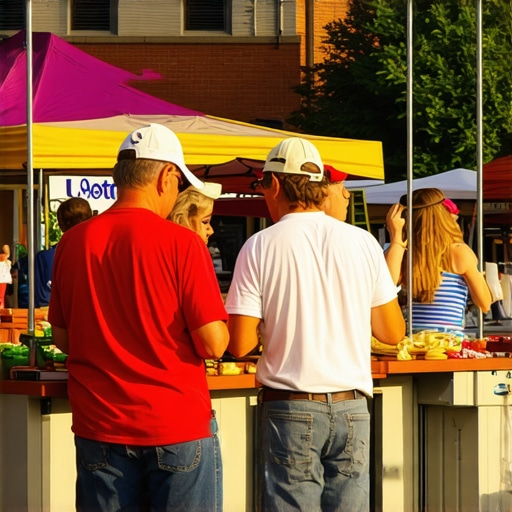 A vibrant Louisiana festival with local vendors and community members enjoying the event