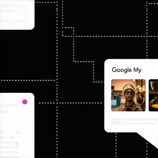 Business owner optimizing Google My Business profile with annotations