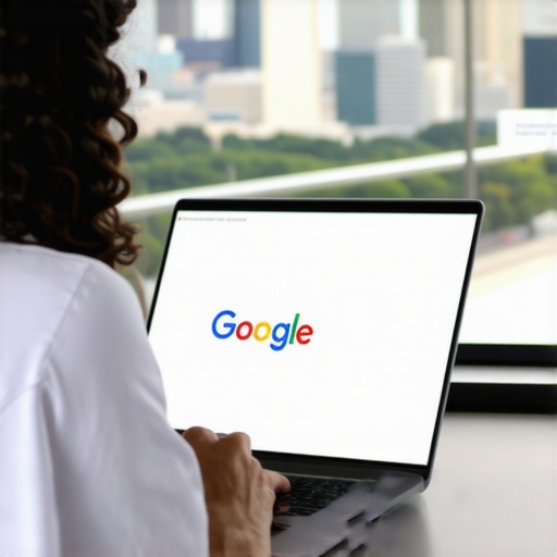 Person updating Google My Business profile amid Baton Rouge cityscape