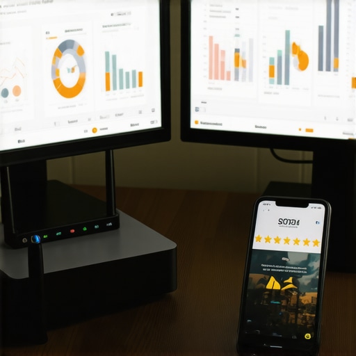SEO Tools in Action: Baton Rouge Local Strategy Workspace with computers, Wi-Fi router, and smartphone for local SEO management.