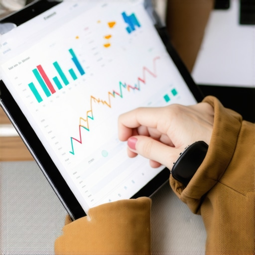 Person analyzing local SEO metrics on tablet with maps and charts