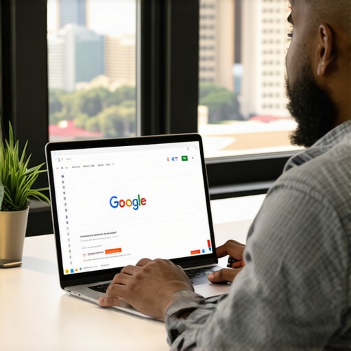 Business owner optimizing Google My Business profile with Baton Rouge landmarks in background