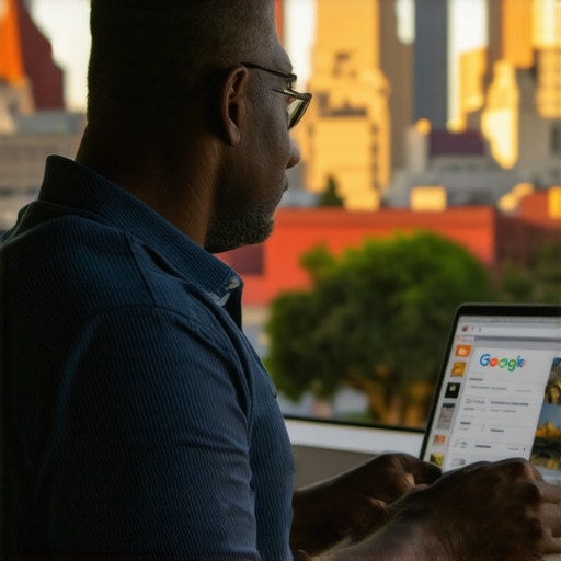 Local business owner editing Google My Business profile with Baton Rouge landmarks behind