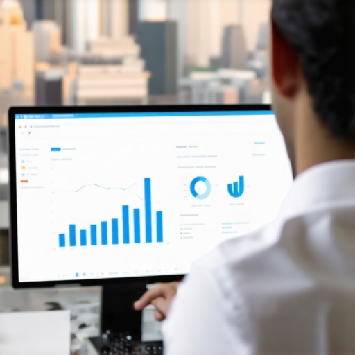 Person reviewing local SEO analytics with Baton Rouge skyline.