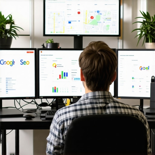 Person analyzing local SEO dashboards showing Google Maps rankings in Baton Rouge