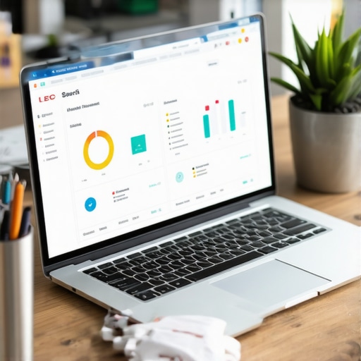 Desk workspace with SEO tools showing local search analytics and citation management