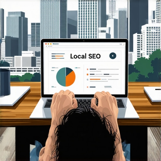 Person optimizing local SEO with Baton Rouge skyline in background.