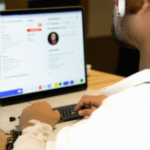 Business owner completing GMB verification process on laptop in Louisiana