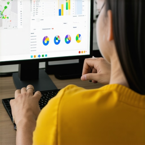 Business owner using SEO software to monitor Google Maps rankings.